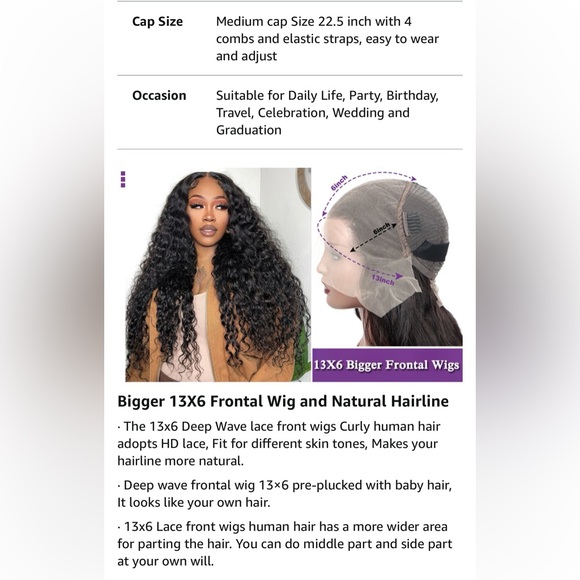 HUMAN HAIR 13x6 Deep Wave Lace Front 24” Wig 180% Density Glueless Natural Color - Picture 8 of 16